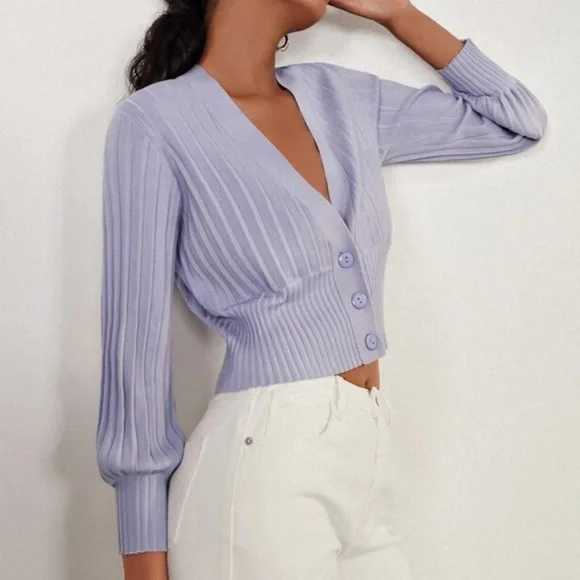 ๐๏ธ Button front lantern sleeve ribbed knit cardigan - Picture 7 of 10